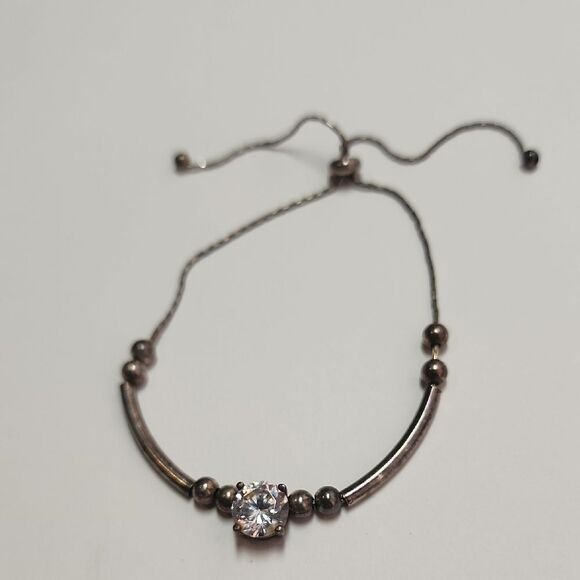 Sterling Silver Adjustable Bracelet with Crystal Accent 925 - Picture 1 of 3